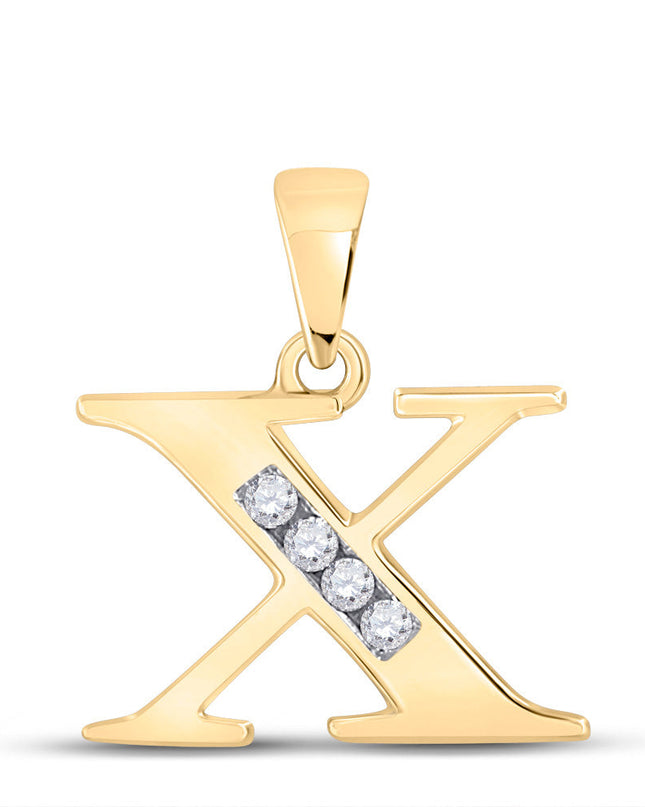 10kt Yellow Gold Womens Round Diamond X Initial Letter Pendant 1/20 Cttw