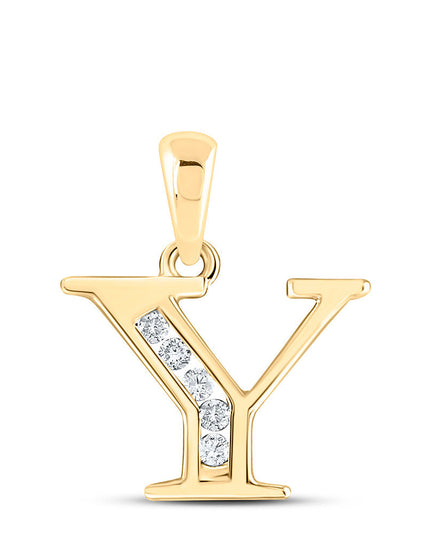 10kt Yellow Gold Womens Round Diamond Y Initial Letter Pendant 1/20 Cttw