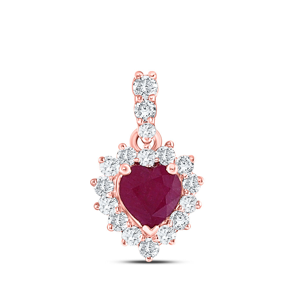 10kt Rose Gold Womens Heart Ruby Diamond Fashion Pendant 3/8 Cttw