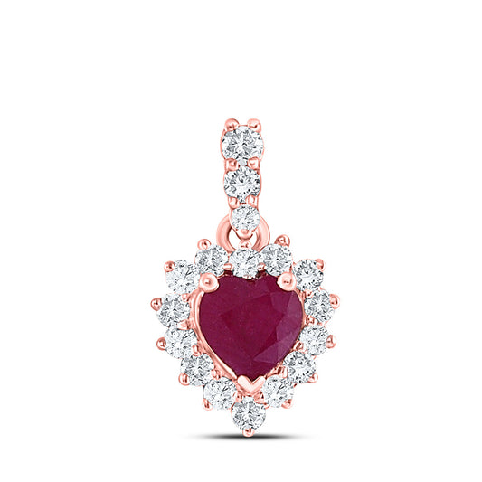 10kt Rose Gold Womens Heart Ruby Diamond Fashion Pendant 3/8 Cttw