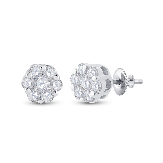 10kt White Gold Womens Round Diamond Cluster Earrings 1/6 Cttw