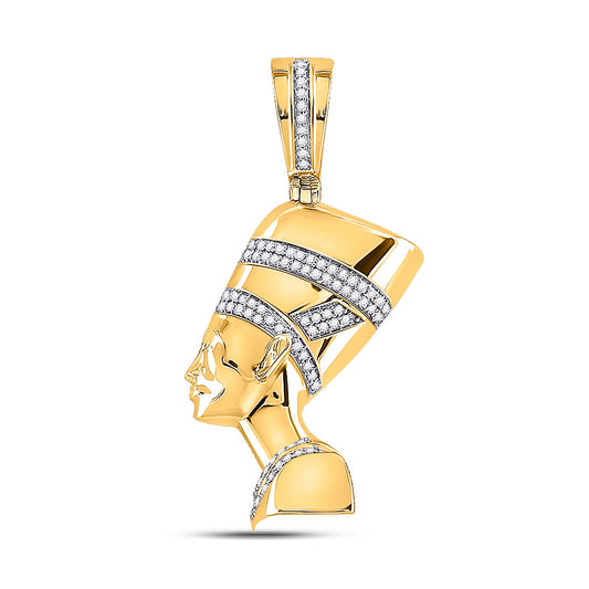 10kt Yellow Gold Mens Round Diamond Nefertiti Pharaoh Charm Pendant 1/4 Cttw