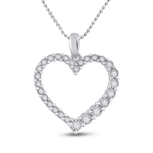 14kt White Gold Womens Round Diamond Outline Heart Pendant 1/6 Cttw