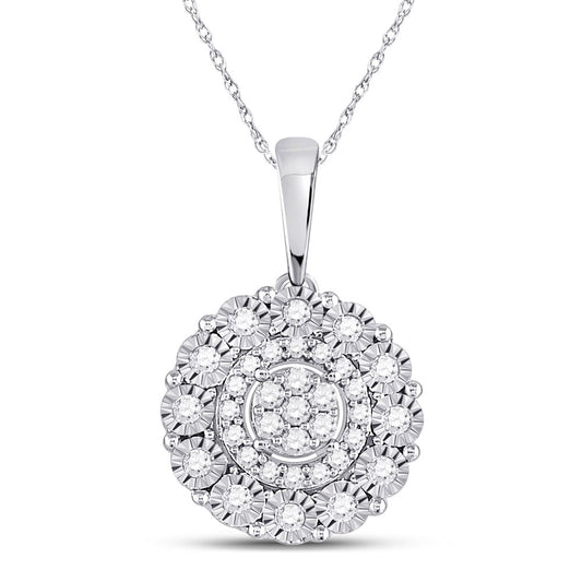 10kt White Gold Womens Round Diamond Fashion Halo Cluster Pendant 1/6 Cttw