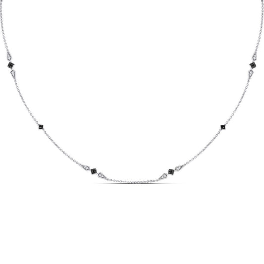 14kt White Gold Womens Round Black Color Enhanced Diamond Fashion Necklace 1/5 Cttw