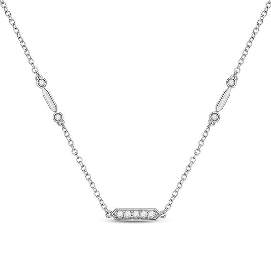 14kt White Gold Womens Round Diamond Fashion Bar Necklace 1/4 Cttw