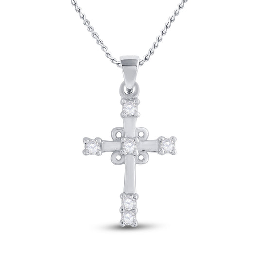 10kt White Gold Womens Round Diamond Cross Pendant 1/10 Cttw