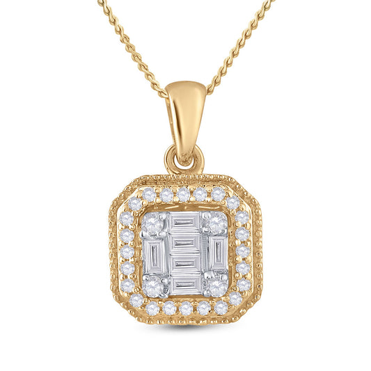 14kt Yellow Gold Womens Round Diamond Cushion Cluster Pendant 1/4 Cttw