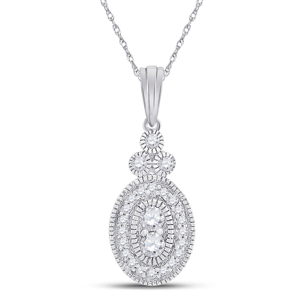 10kt White Gold Womens Round Diamond Oval Pendant 1/5 Cttw