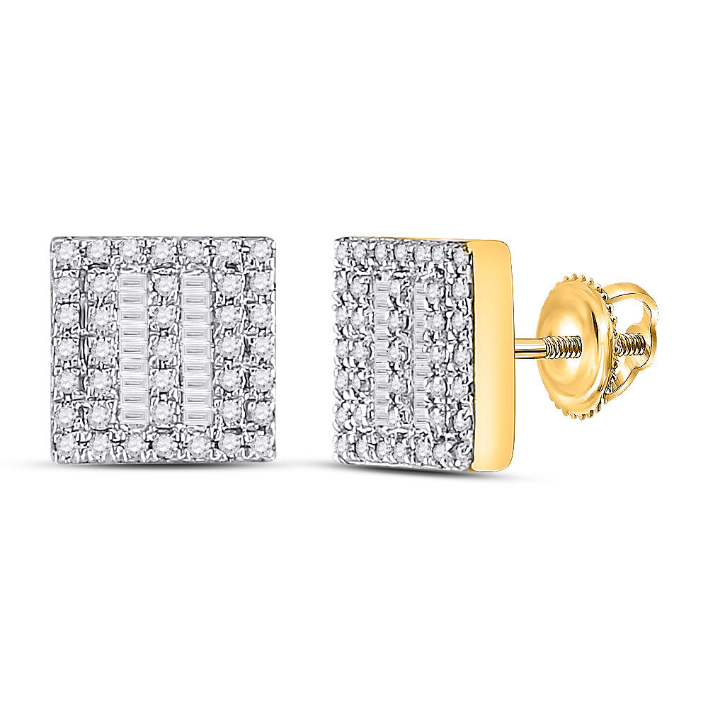 10kt Yellow Gold Baguette Diamond Square Earrings 1/3 Cttw