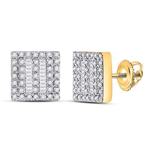 10kt Yellow Gold Baguette Diamond Square Earrings 1/3 Cttw