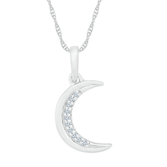 10kt White Gold Womens Round Diamond Crescent Moon Star Pendant .03 Cttw