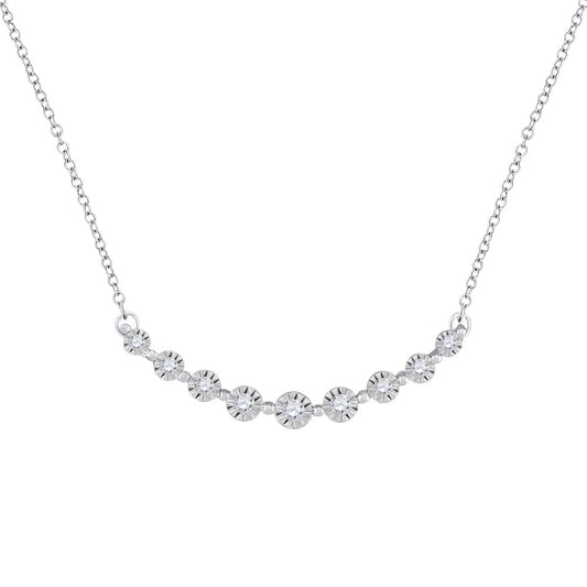 10kt White Gold Womens Round Diamond Fashion Necklace 1/5 Cttw