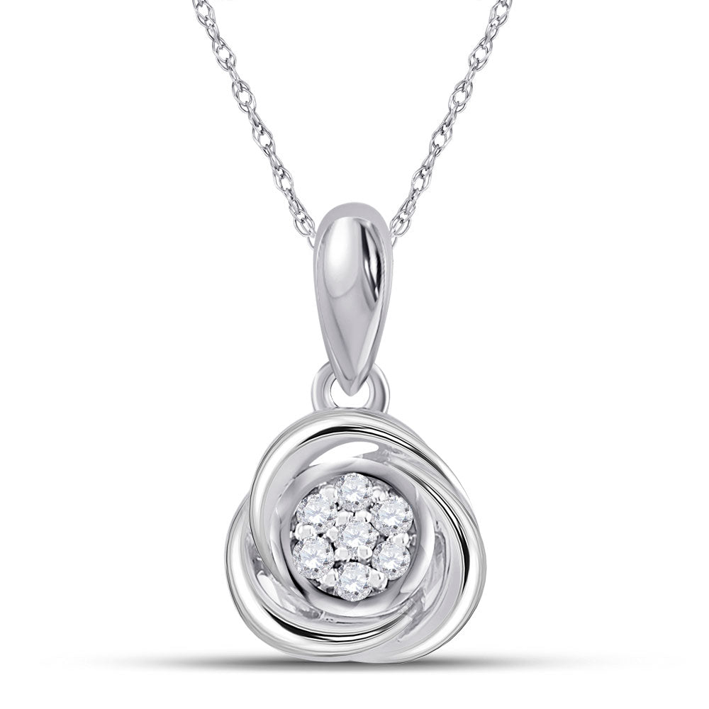 10kt White Gold Womens Round Diamond Cluster Pendant 1/20 Cttw