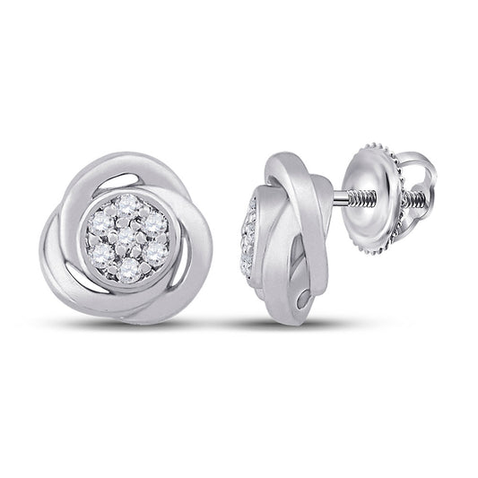 10kt White Gold Womens Round Diamond Cluster Earrings 1/10 Cttw