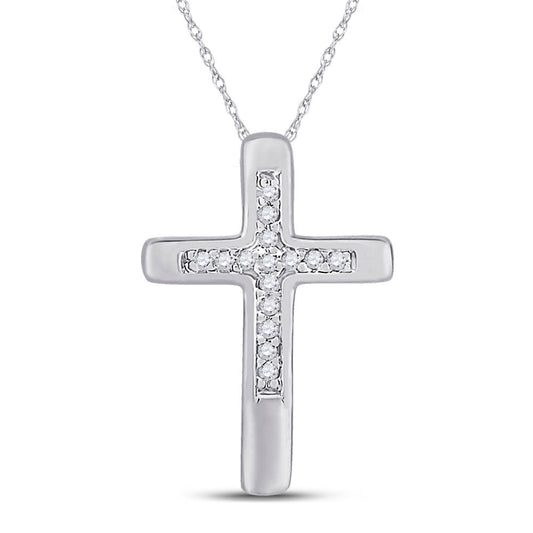 10kt White Gold Womens Round Diamond Cross Pendant 1/20 Cttw