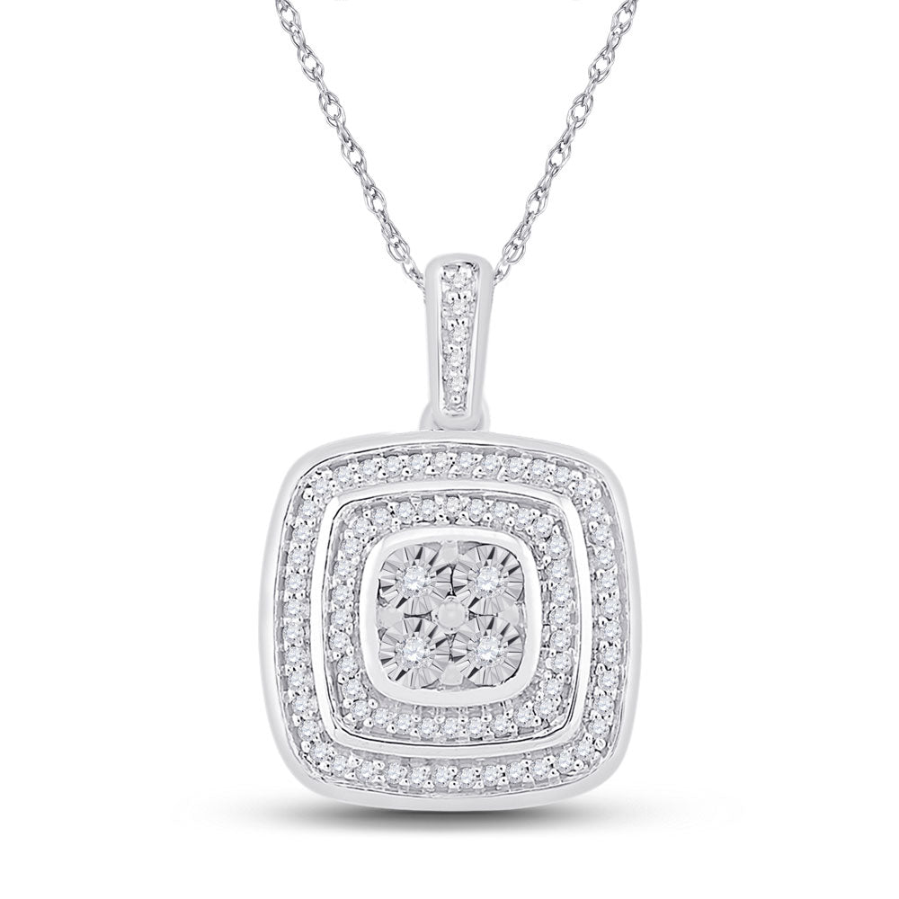 10kt White Gold Womens Round Diamond Square Pendant 1/6 Cttw