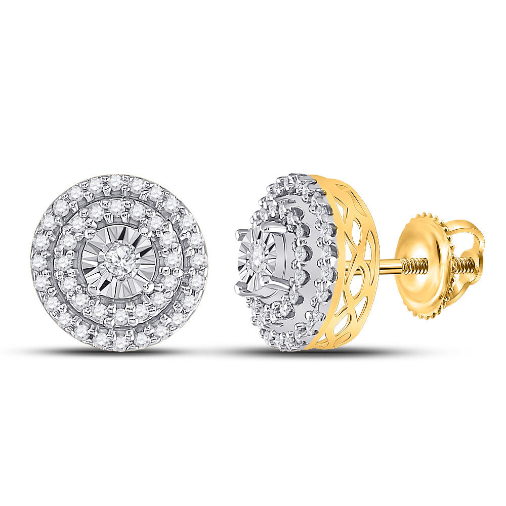 10kt Yellow Gold Womens Round Diamond Circle Cluster Earrings 1/4 Cttw