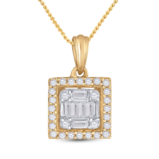 14kt Yellow Gold Womens Baguette Diamond Square Pendant 1/5 Cttw