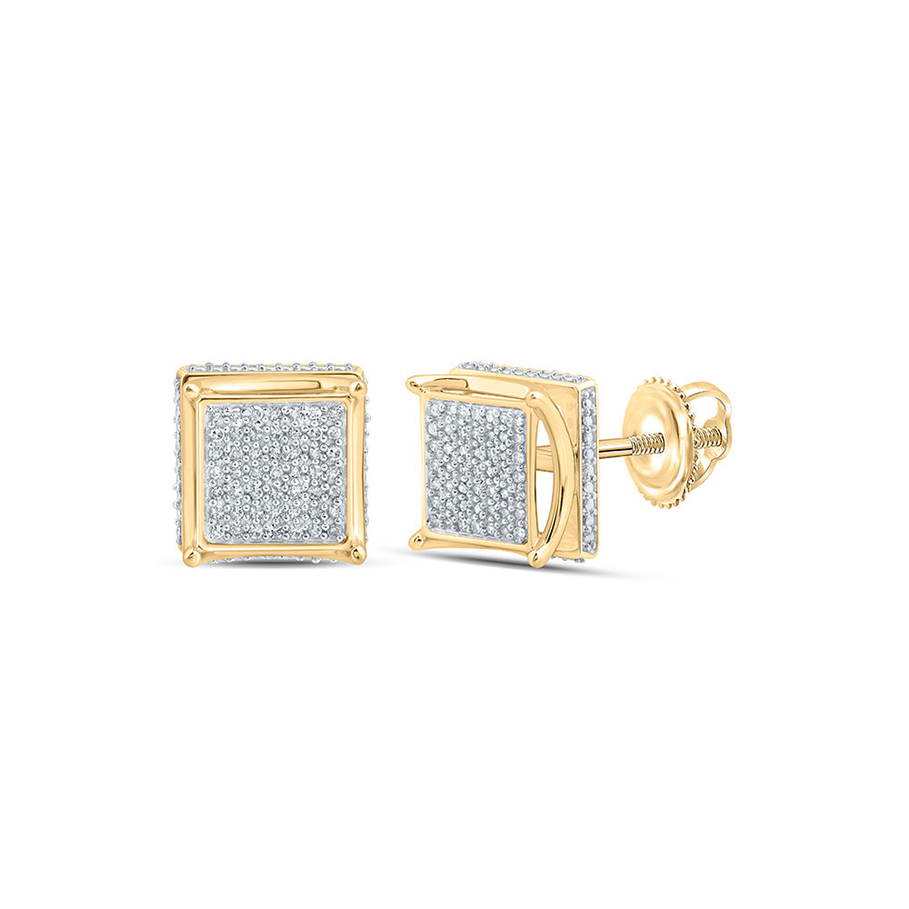 10kt Yellow Gold Round Diamond Square Earrings 1/4 Cttw