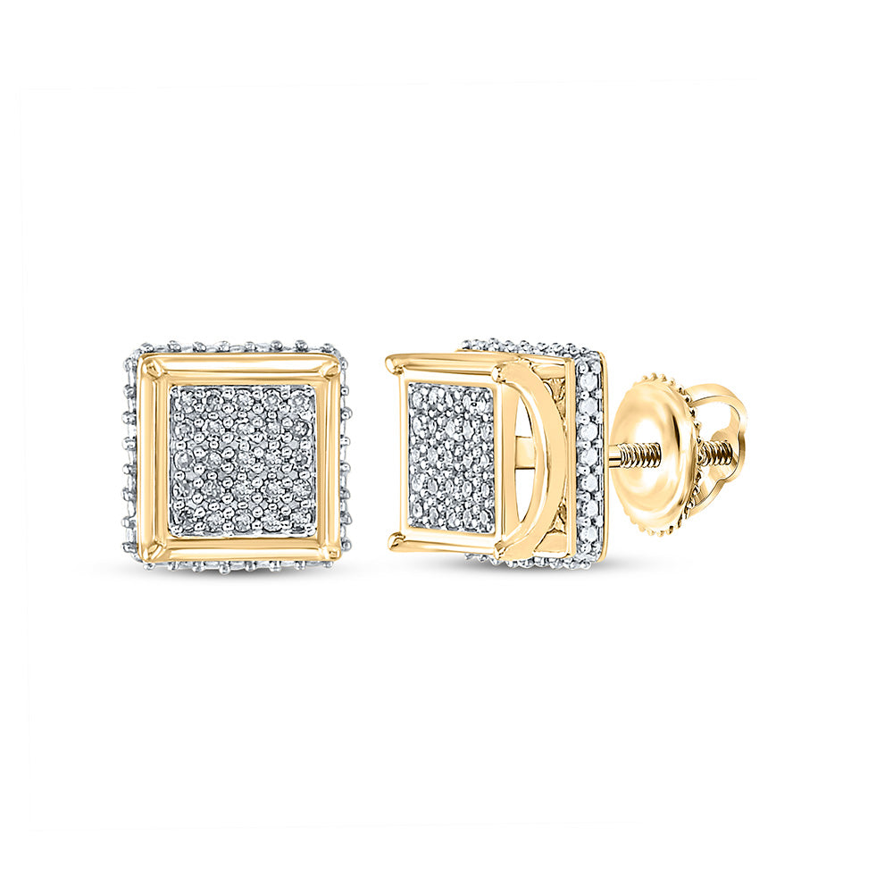 10kt Yellow Gold Round Diamond Square Earrings 1/6 Cttw