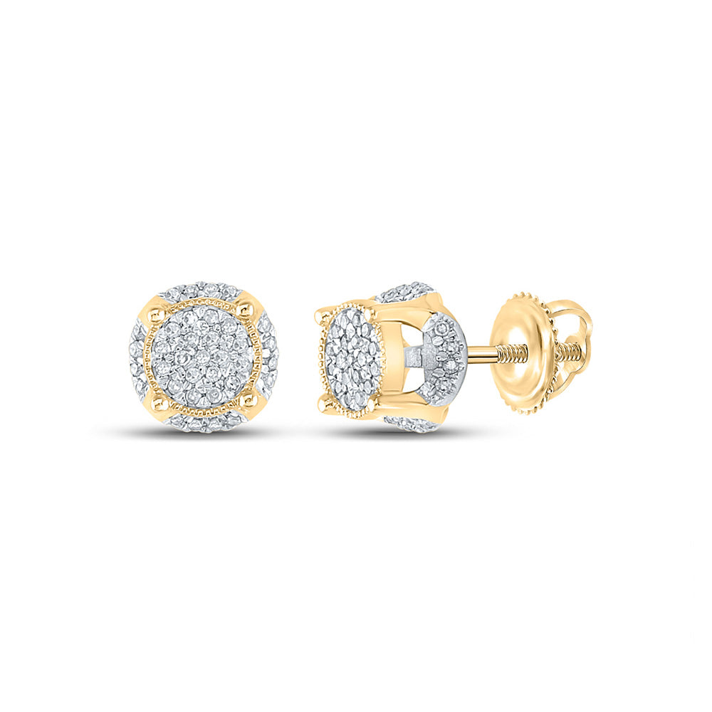 10kt Yellow Gold Round Diamond Cluster Earrings 1/5 Cttw