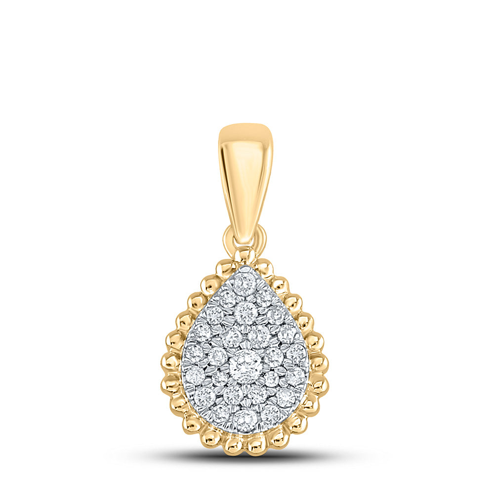 10kt Yellow Gold Womens Round Diamond Teardrop Cluster Pendant 1/8 Cttw