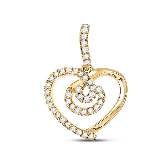 14kt Yellow Gold Womens Round Diamond Heart Pendant 1/5 Cttw