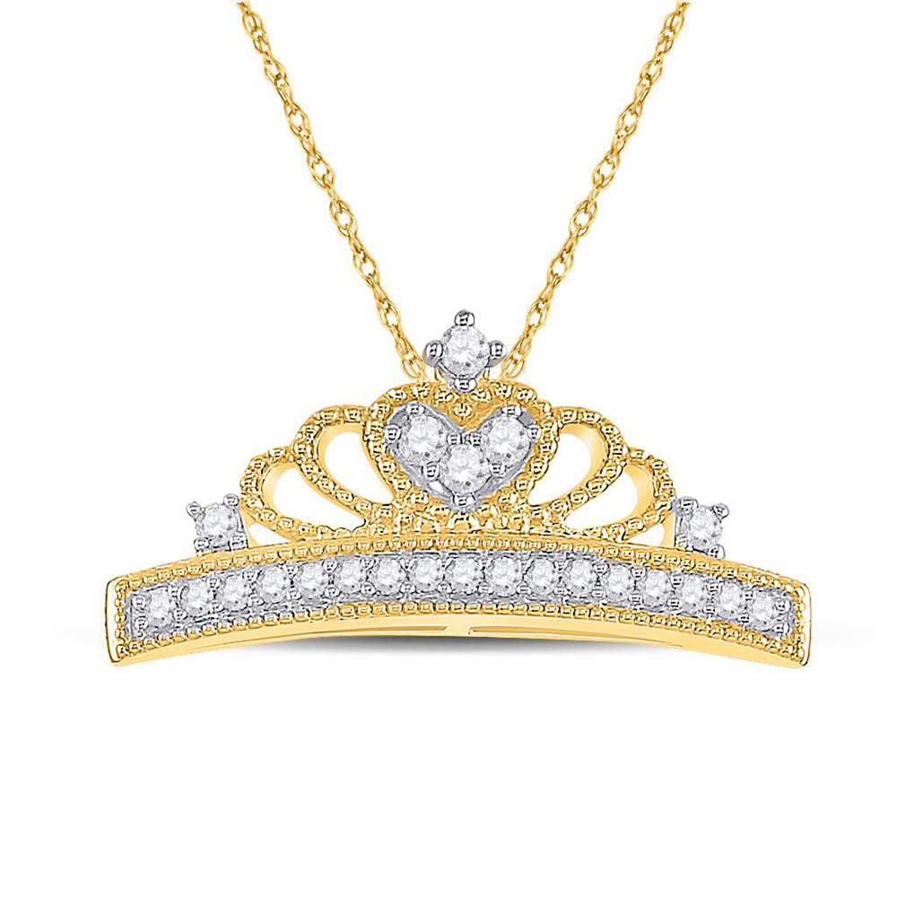 10kt Yellow Gold Womens Round Diamond Crown Fashion Pendant 1/6 Cttw