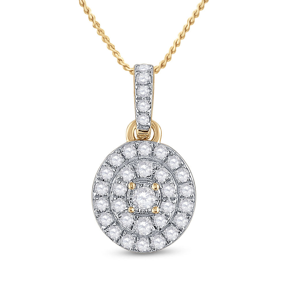 10kt Yellow Gold Womens Round Diamond Oval Pendant 1/3 Cttw