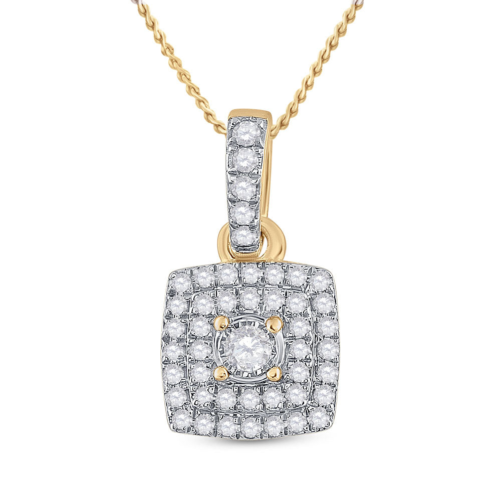 10kt Yellow Gold Womens Round Diamond Square Pendant 1/4 Cttw