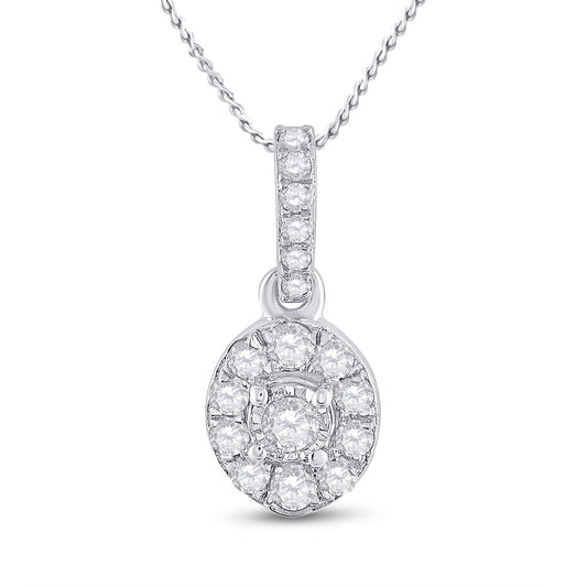 10kt White Gold Womens Round Diamond Oval Pendant 1/5 Cttw