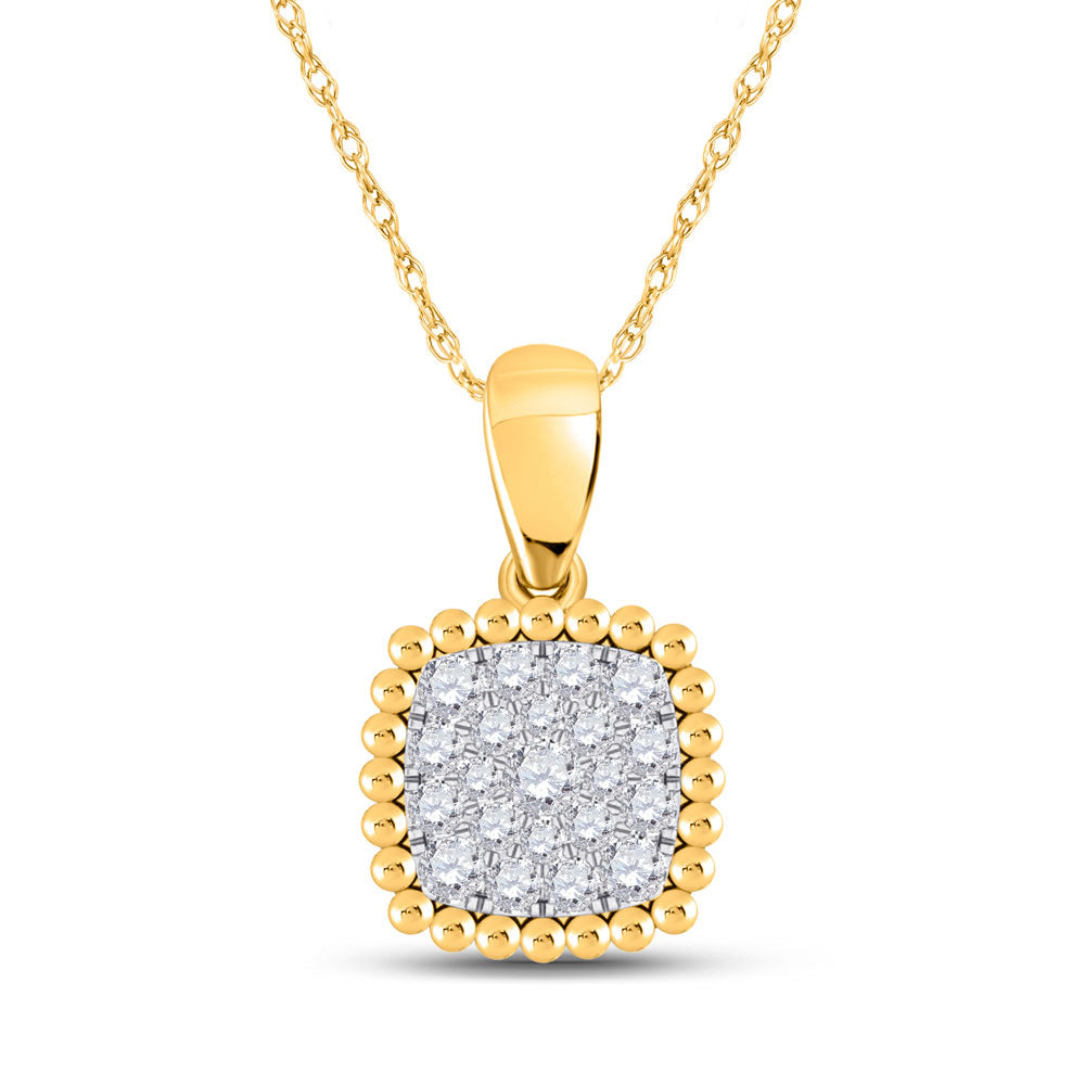 10kt Yellow Gold Womens Round Diamond Square Pendant 1/6 Cttw