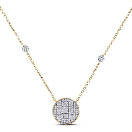 10kt Yellow Gold Womens Round Diamond Circle Cluster Necklace 1/4 Cttw