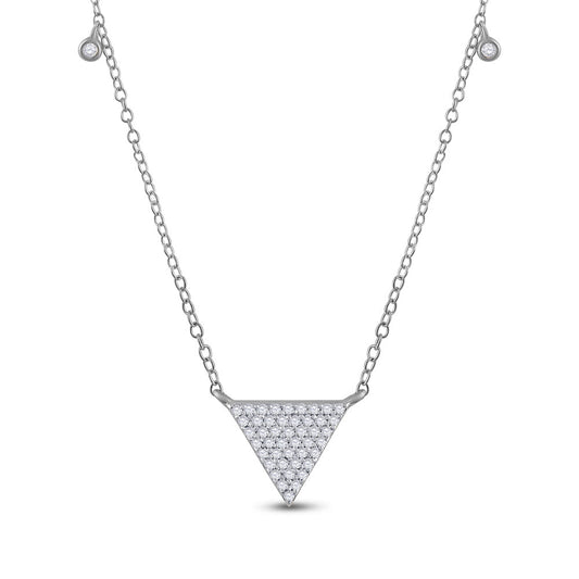 10kt White Gold Womens Round Diamond Triangle Necklace 1/4 Cttw