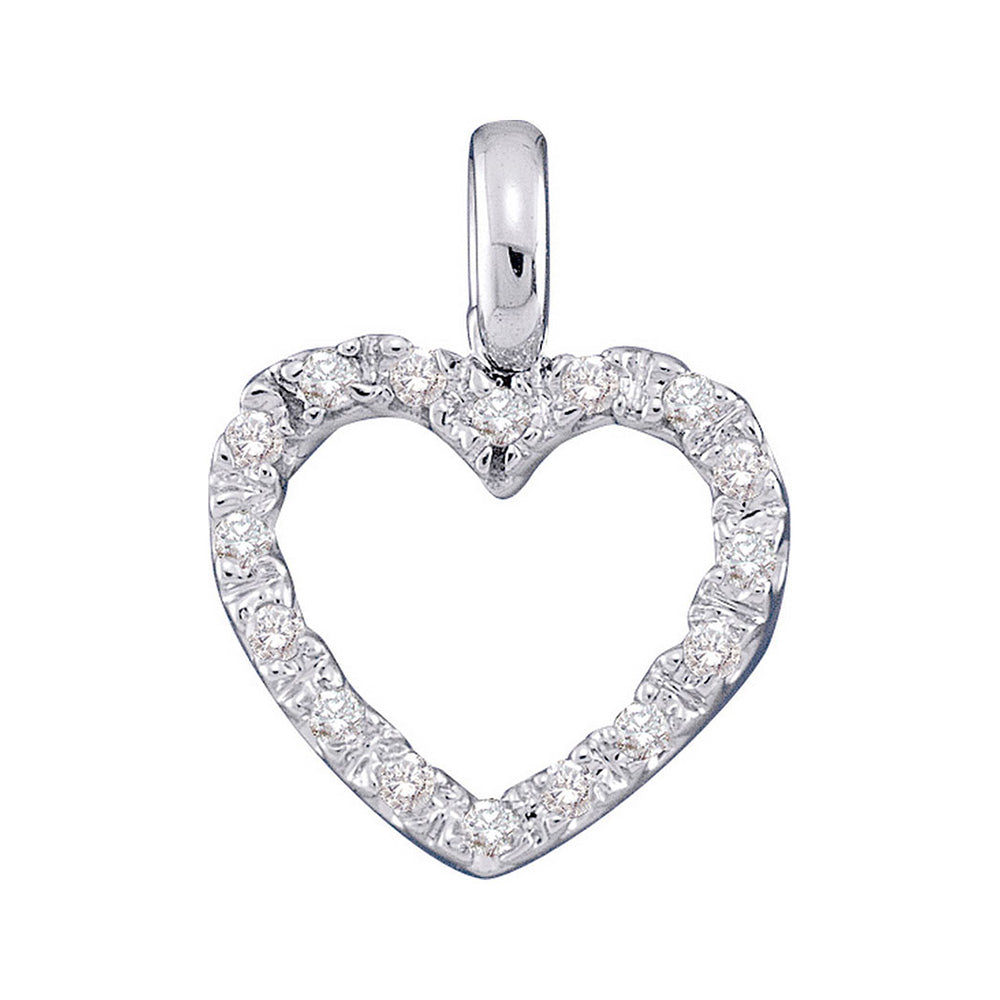 10kt White Gold Womens Round Diamond Heart Pendant 1/10 Cttw