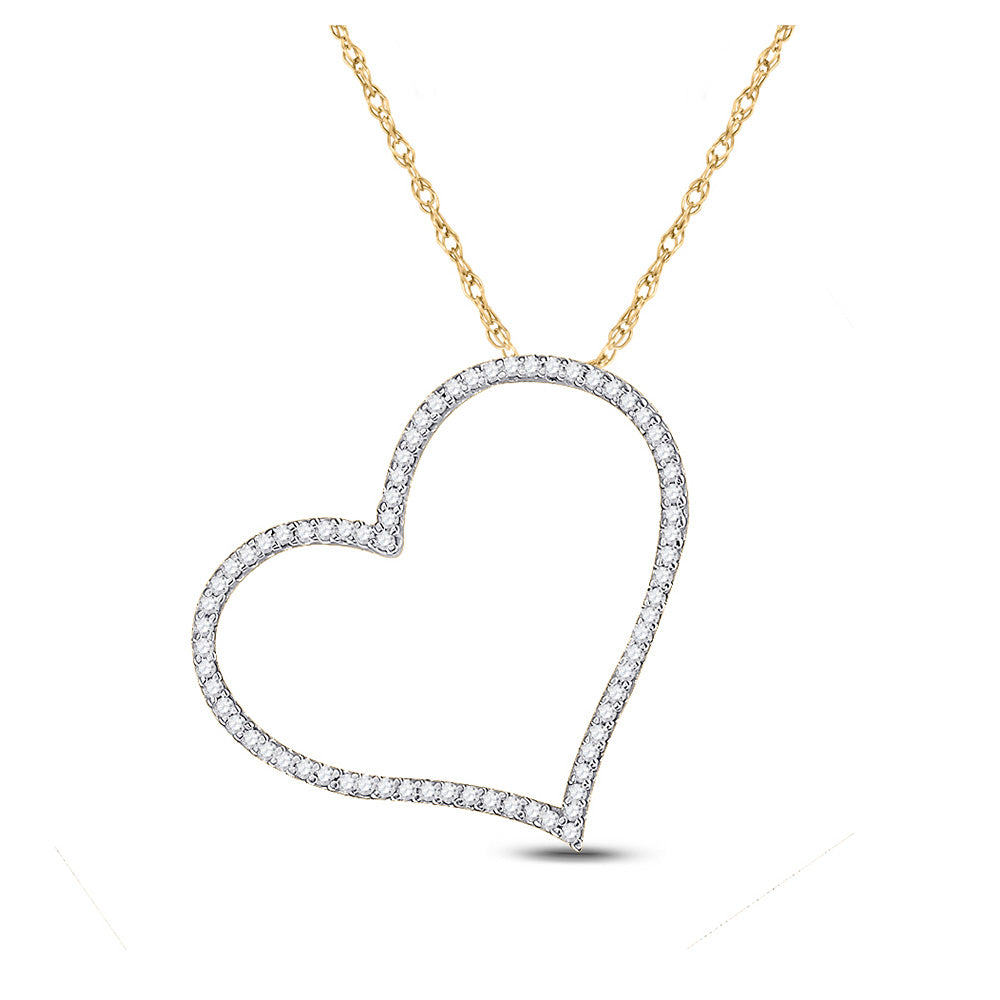 10kt Yellow Gold Womens Round Diamond Heart Pendant 1/5 Cttw