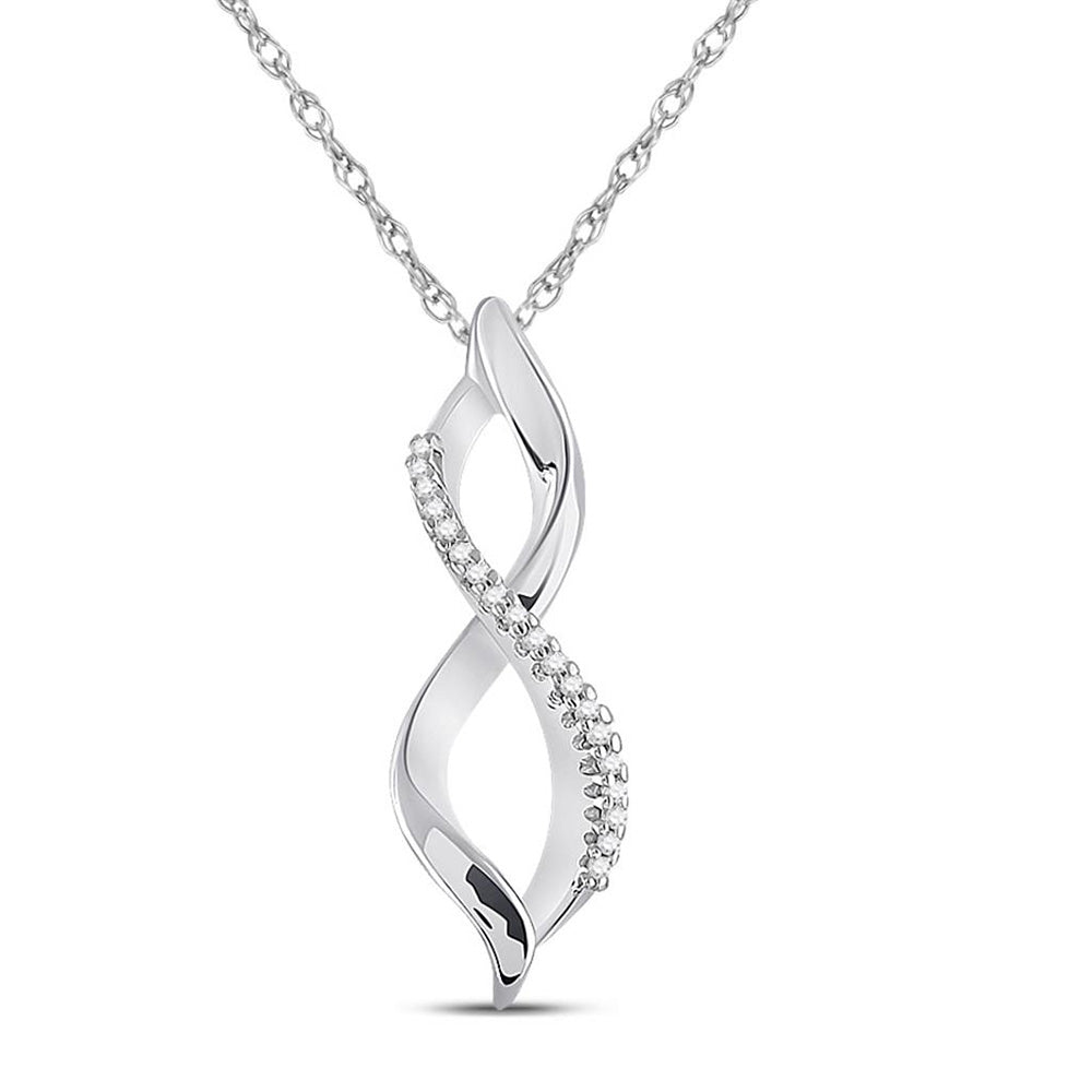 10kt White Gold Womens Round Diamond Twist Infinity Pendant 1/12 Cttw