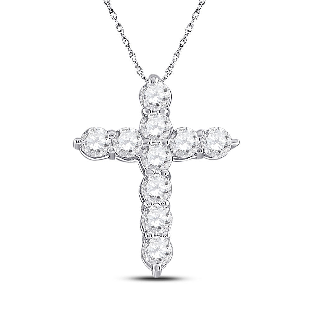 14kt White Gold Womens Round Diamond Cross Pendant 1/4 Cttw