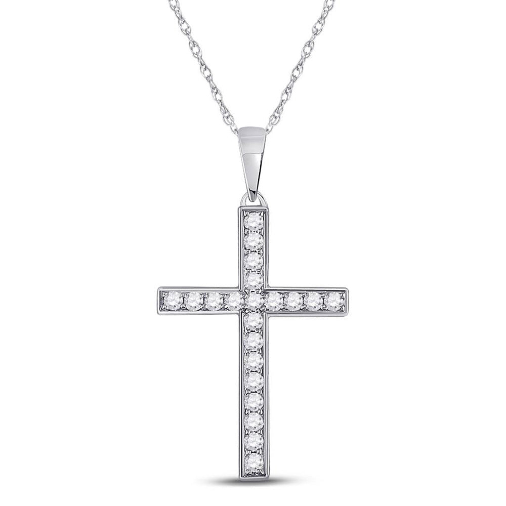 10kt White Gold Womens Round Diamond Cross Pendant 1/4 Cttw