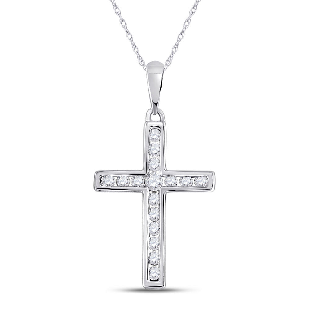 10kt White Gold Womens Round Diamond Cross Pendant 1/4 Cttw