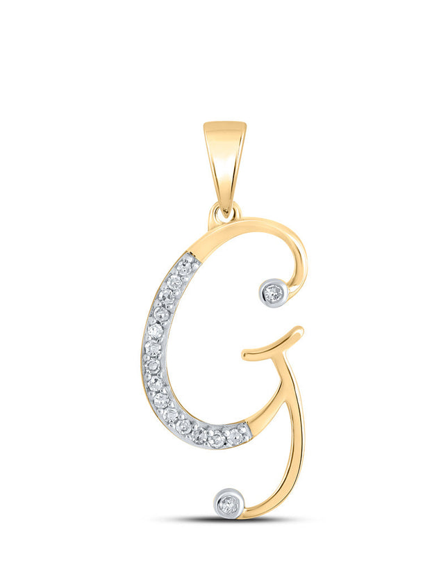 10kt Yellow Gold Womens Round Diamond Initial G Letter Pendant 1/12 Cttw