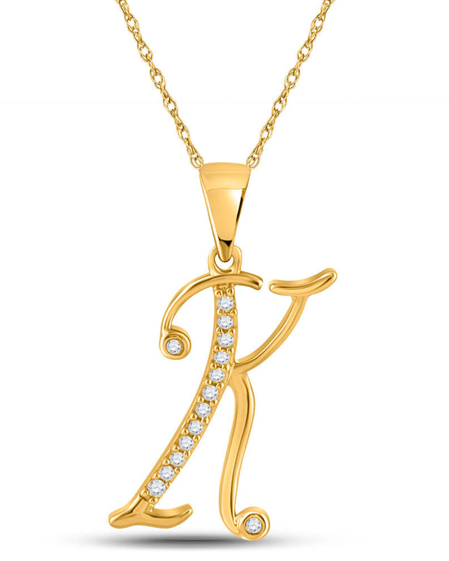 10kt Yellow Gold Womens Round Diamond Initial K Letter Pendant 1/12 Cttw