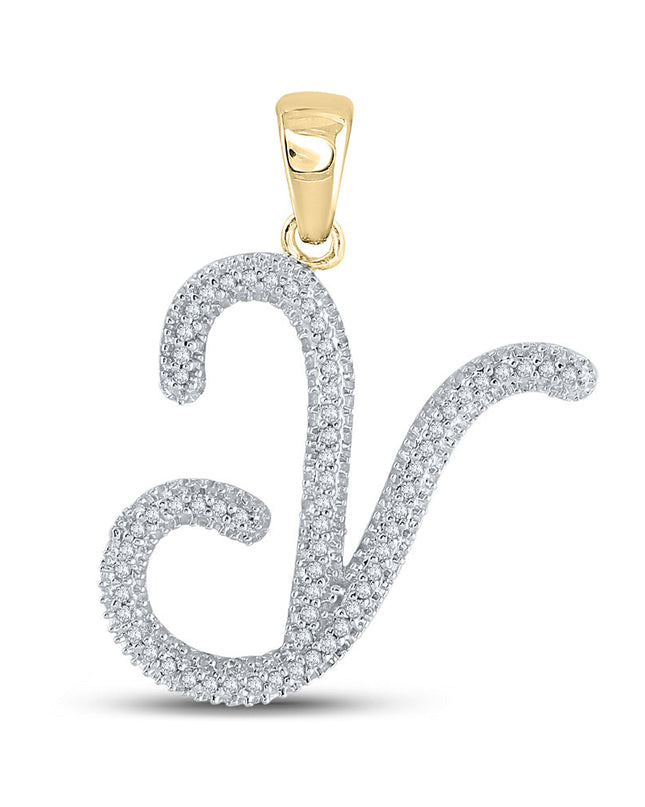 10kt Yellow Gold Womens Round Diamond Y Initial Letter Pendant 1/6 Cttw
