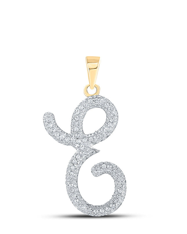 10kt Yellow Gold Womens Round Diamond Cursive E Letter Pendant 1/6 Cttw
