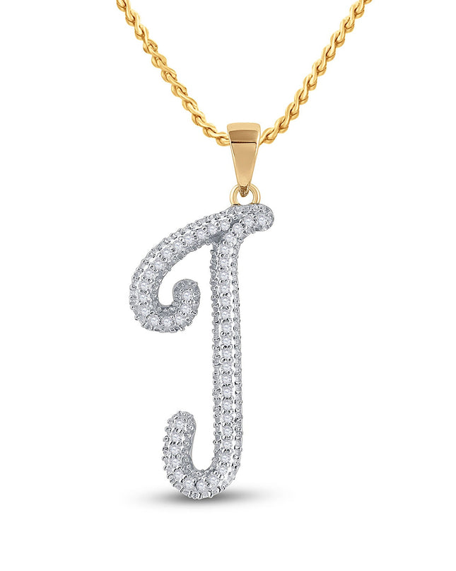 10kt Yellow Gold Womens Round Diamond Initial J Letter Pendant 1/6 Cttw