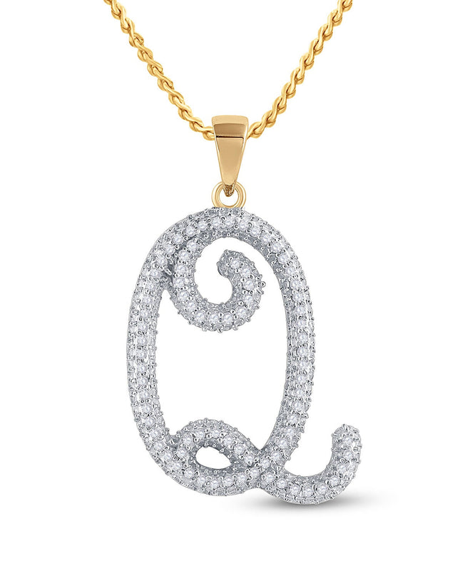 10kt Yellow Gold Womens Round Diamond Initial Q Letter Pendant 1/4 Cttw