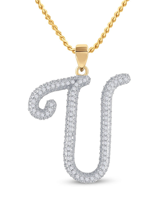10kt Yellow Gold Womens Round Diamond Initial U Letter Pendant 1/5 Cttw