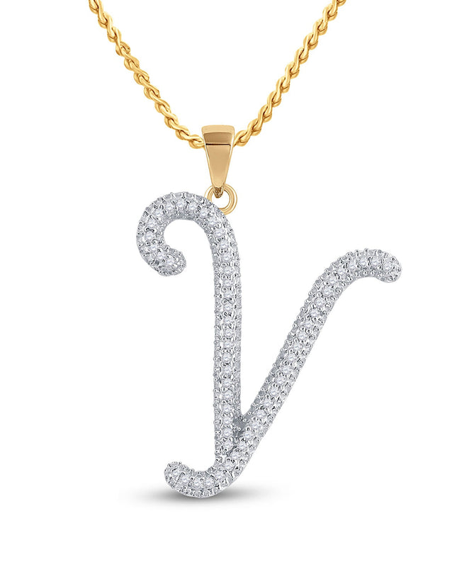 10kt Yellow Gold Womens Round Diamond Initial Y Letter Pendant 1/6 Cttw