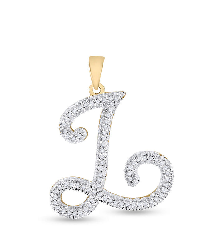 10kt Yellow Gold Womens Round Diamond Initial L Letter Pendant 1/5 Cttw